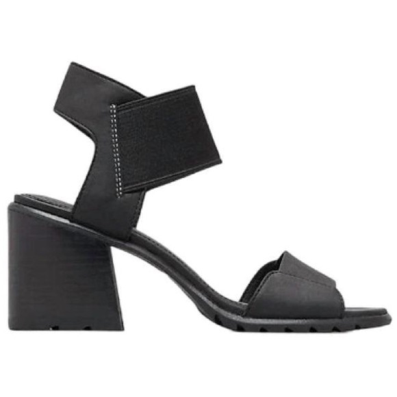 SOREL Nadia Sandal in Black Genuine Leather Size 8.5 Chunky Heel Comfort Gorp - Picture 6 of 16